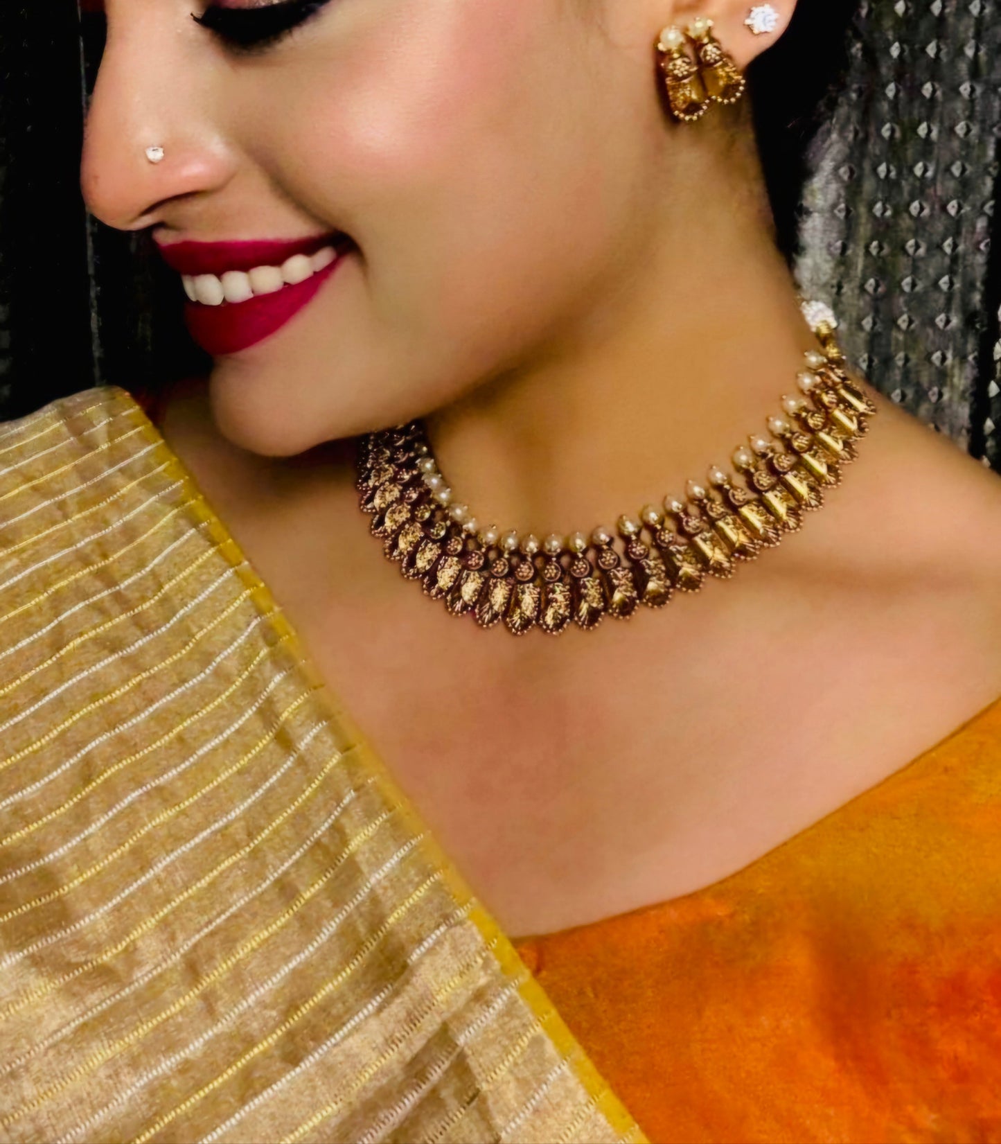 Alaka Mullamottu-inspired Necklace set with Pearl detailing