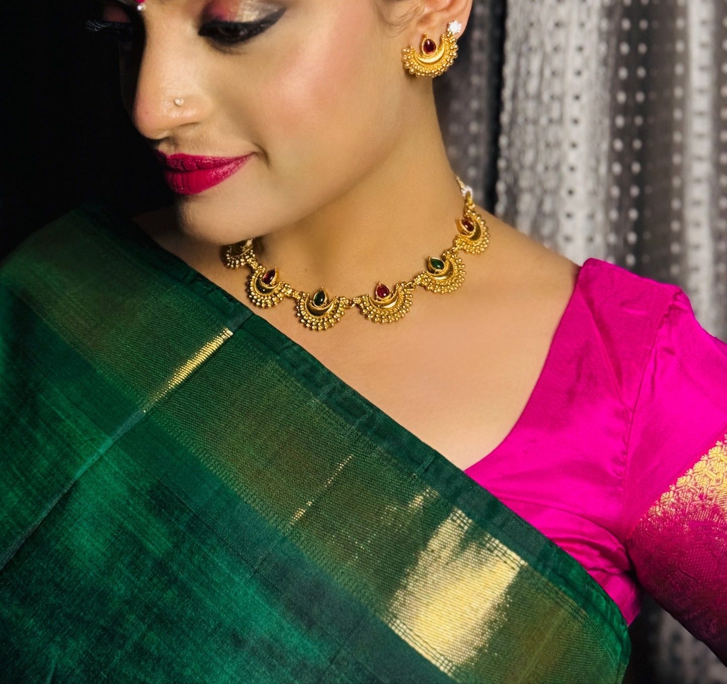 Elegant Deepam Necklace set with Studs