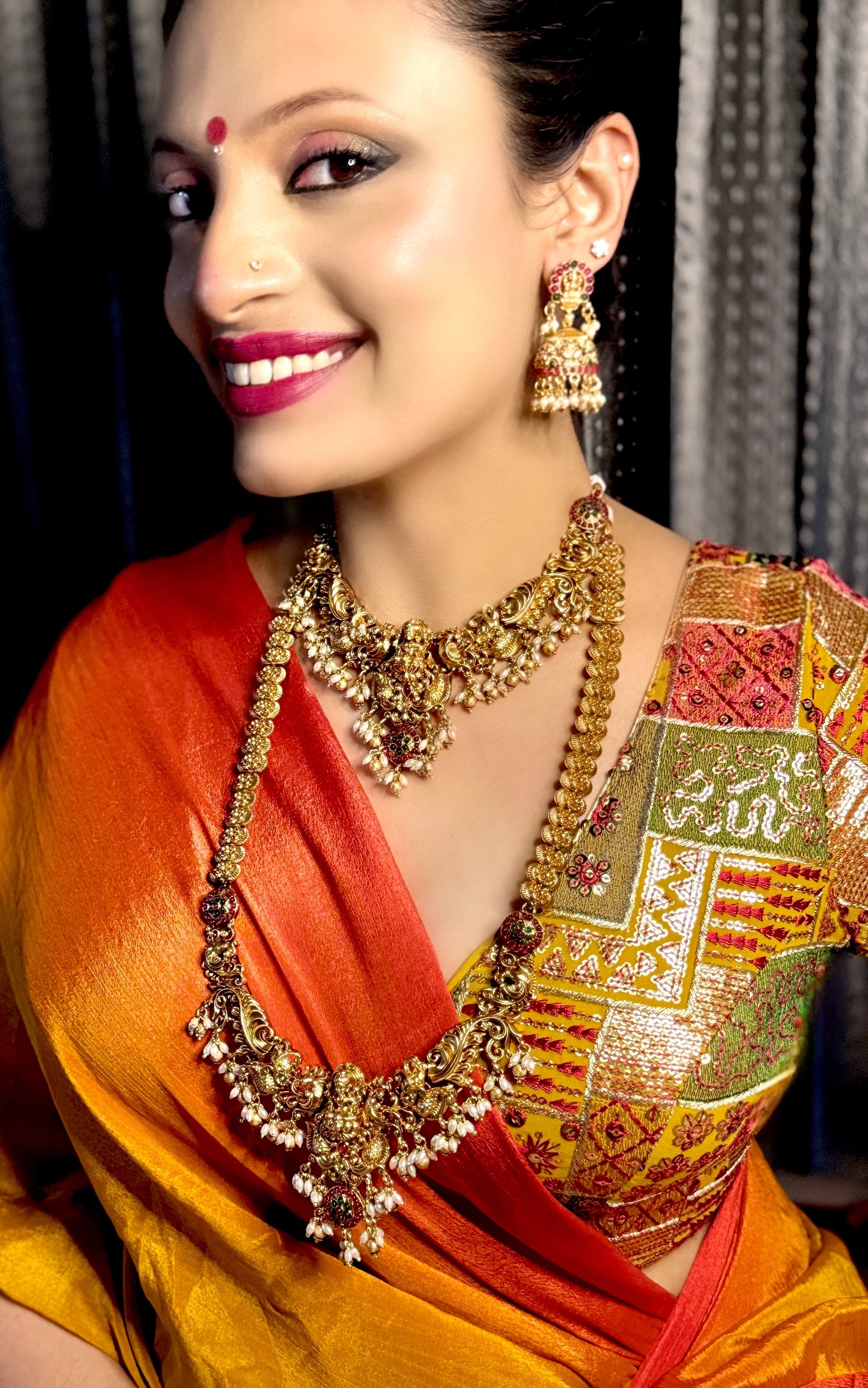 Divine Laxmi double Haram Rice Pearl Necklace set