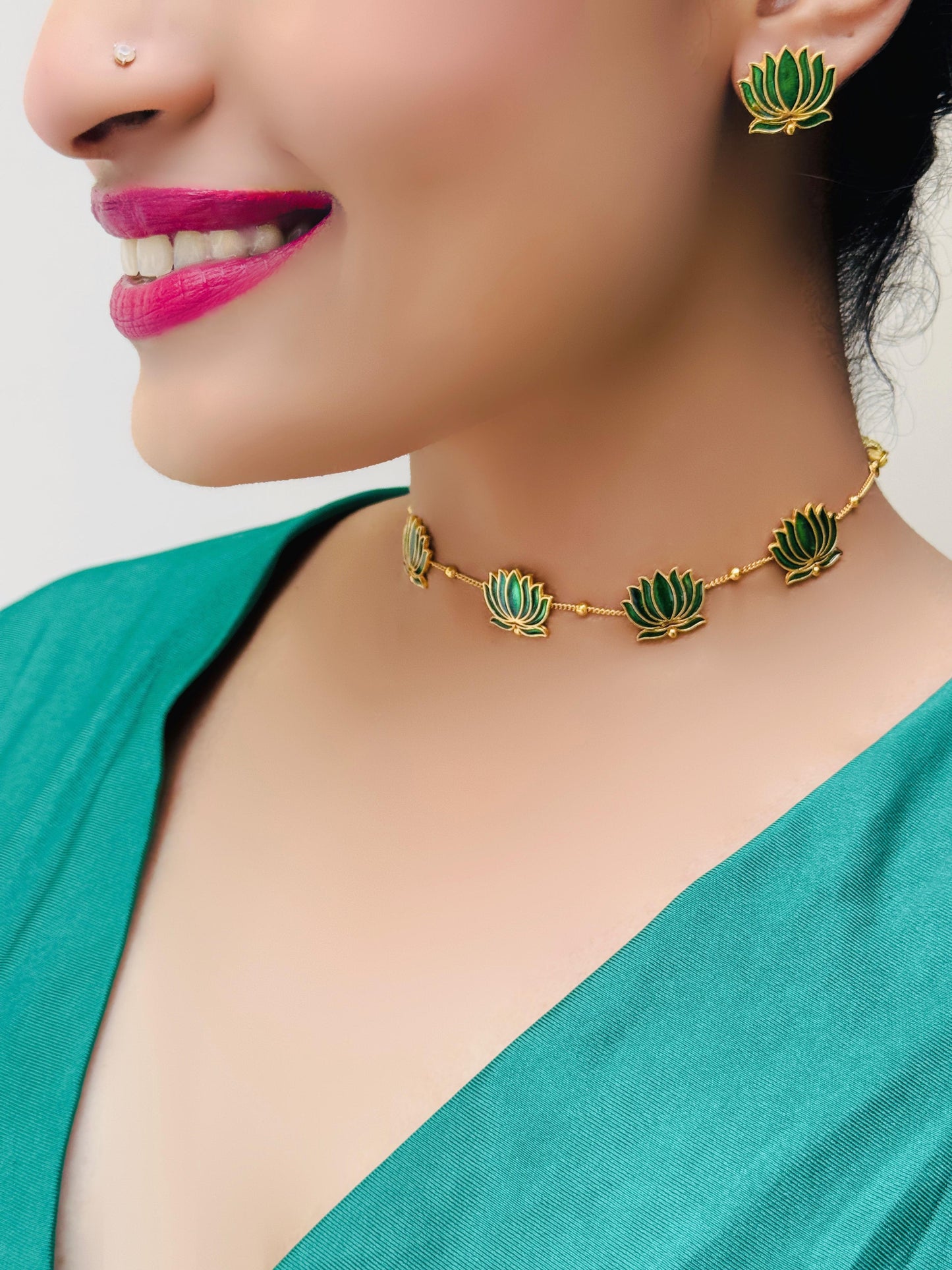 Narayani 18CT Gold-Plated Green Pushp Choker