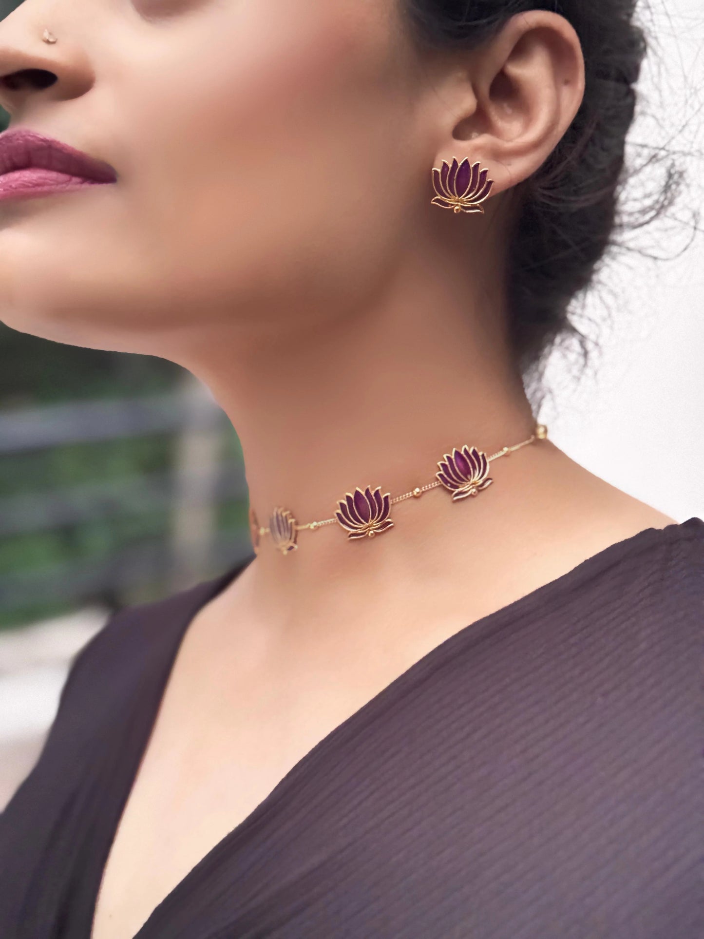 Narayani 18 CT Gold-Plated Pushp Purple Pink Choker