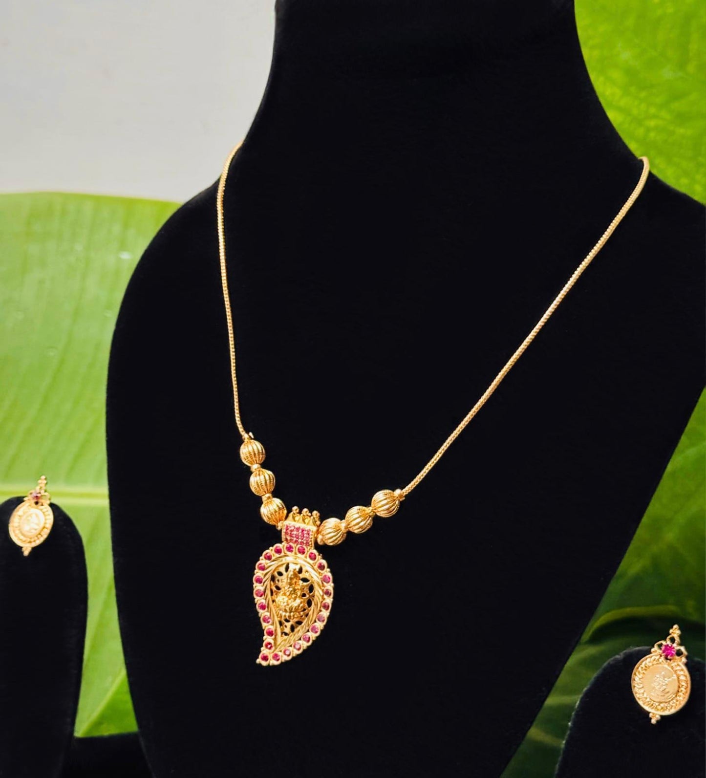 Annapurna 22 CT Gold-Plated Maanga Mala with Laxmi Motifs and Matching Earrings