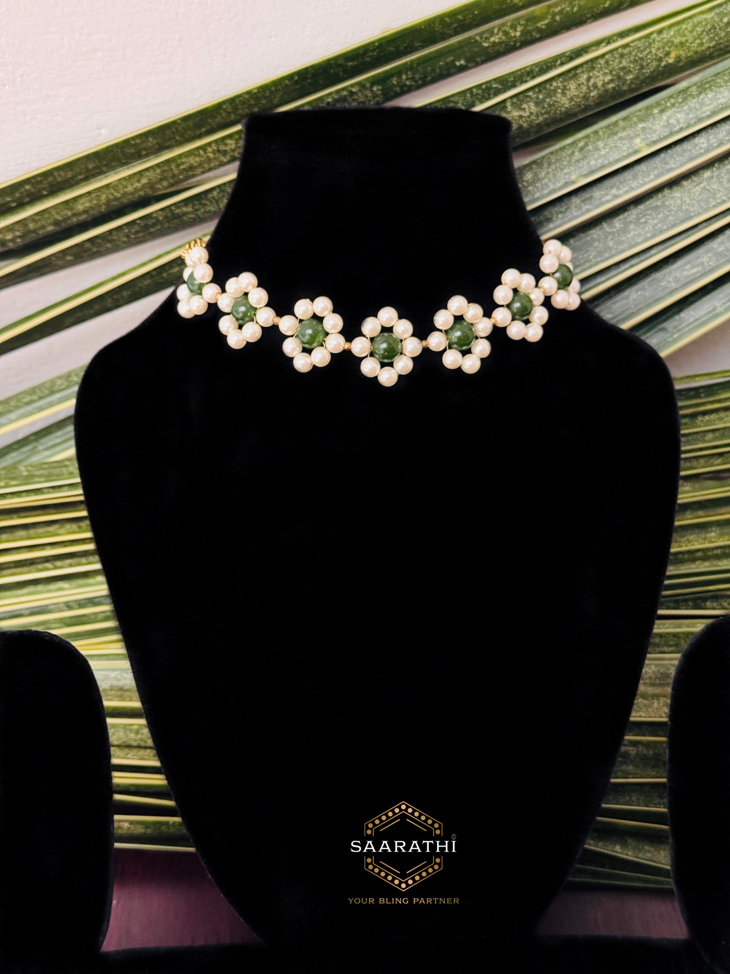Playful and Charming Radha Rani Real Jade and Pearl Handcrafted Choker
