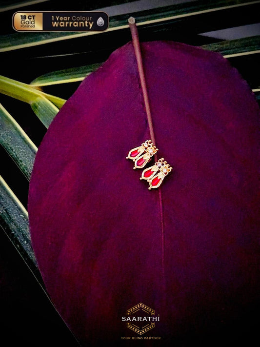 Vedanti 18CT Gold-Plated Red Nagapadam Ear Studs