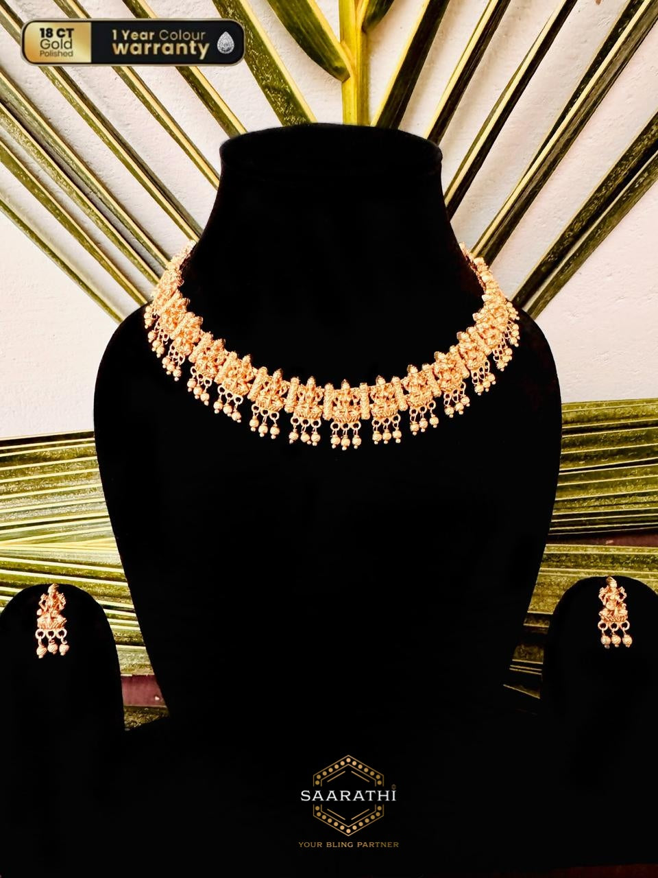 Finely-crafted 18 CT Gold-Plated Vasundhara Lakshmi Necklace Set with intricate detailing