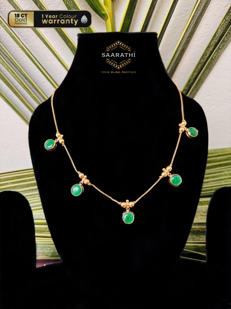 Simple yet Elegant 18CT Gold-Plated Reversible Indira Necklace with Green stones and Lakshmi motifs