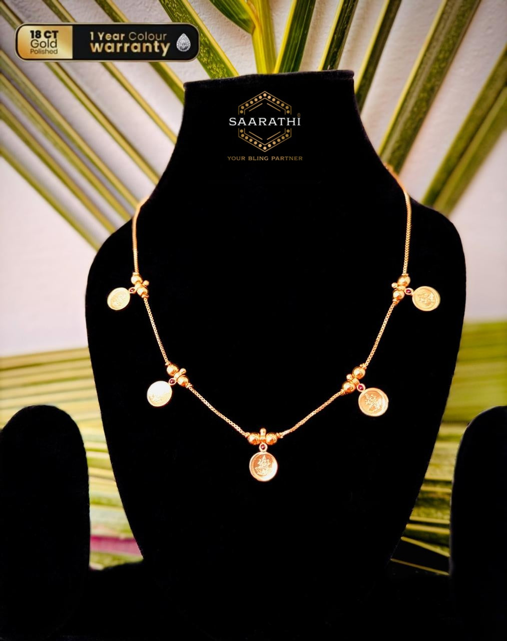 Simple yet Elegant 18CT Gold-Plated Reversible Indira Necklace with Green stones and Lakshmi motifs
