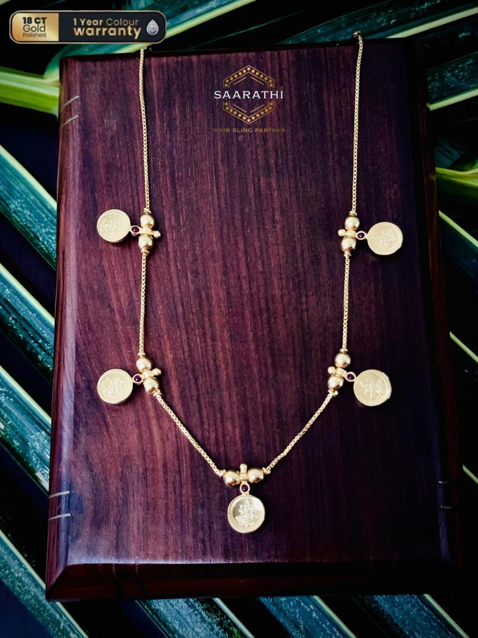 Simple yet Elegant 18CT Gold-Plated Reversible Indira Necklace with Green stones and Lakshmi motifs