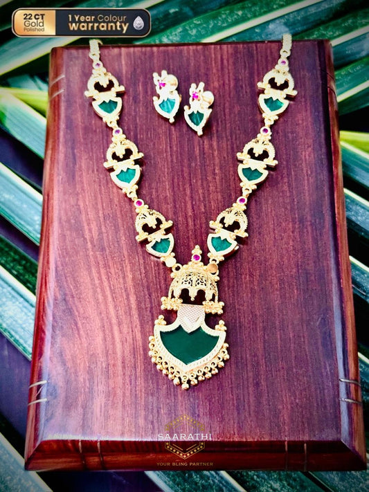 Sublime 22CT Gold-Plated Varalakshmi Palakka Set with Chhatra Design