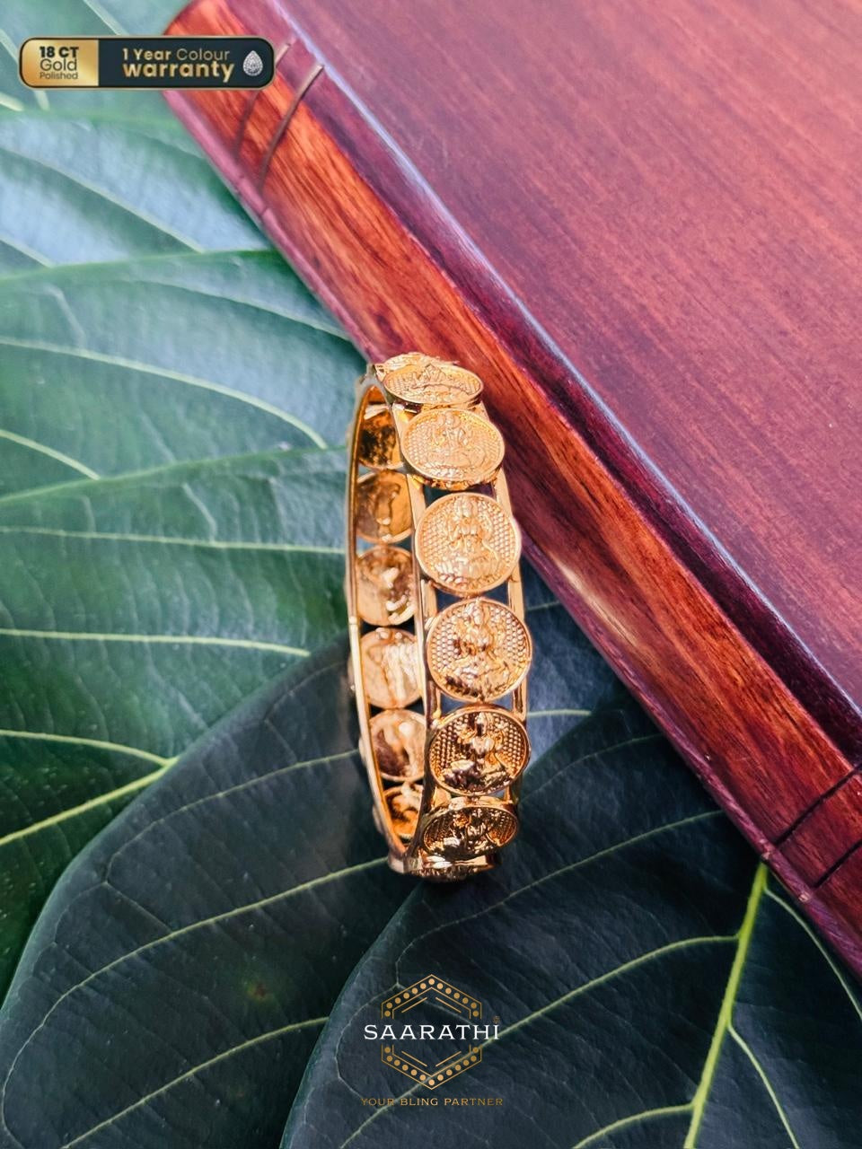 The Exquisite 18CT Gold-Polished Mudra Lakshmi Coin Bangle