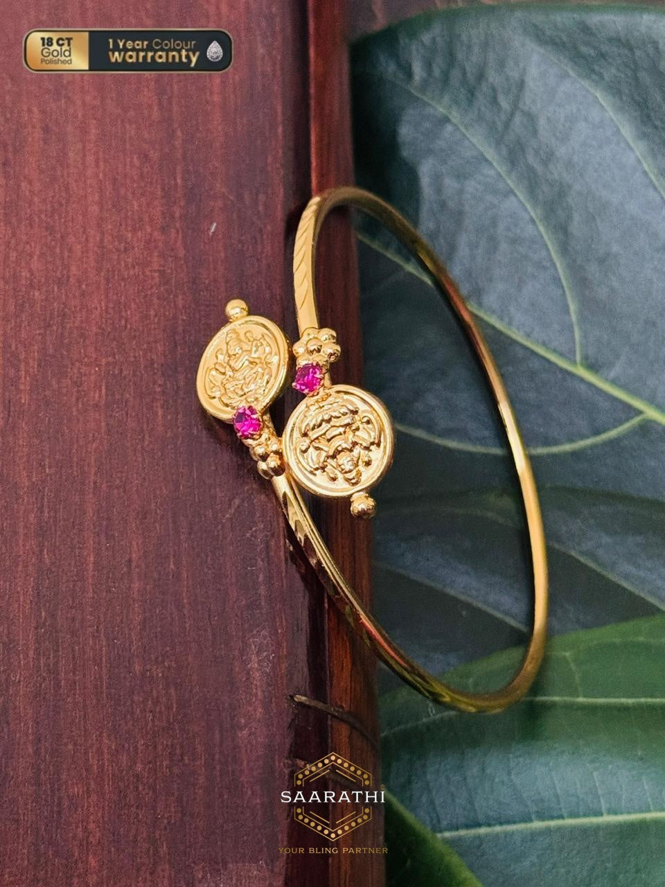 Loka Lakshmi 18CT Gold-Polished Adjustable Kada Bangle