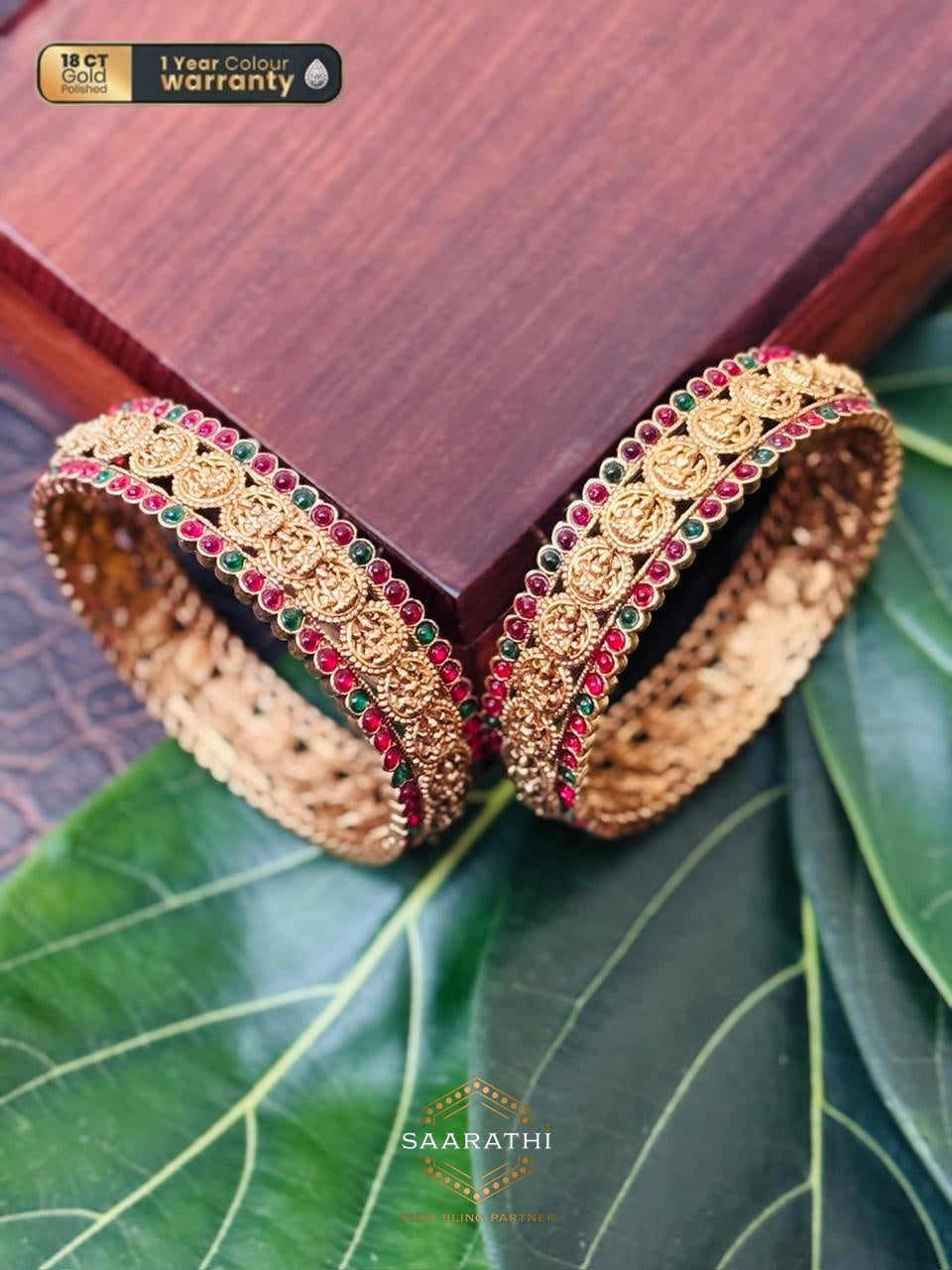 Sri Devi 18CT Gold-Polished Coin Bangle Set