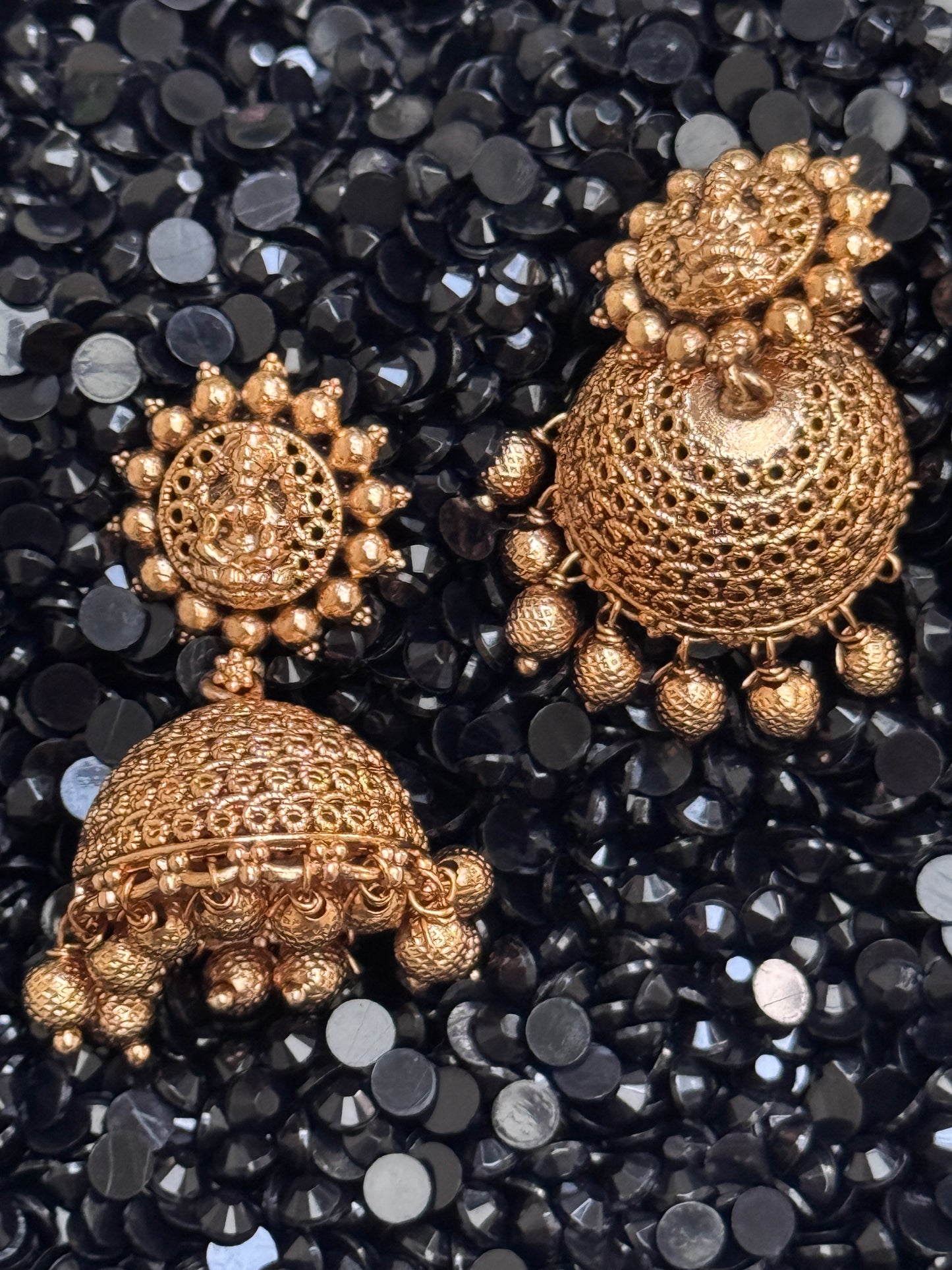 Traditional Mullamottu-inspired Laxmi Necklace set with Gold Jhumkis