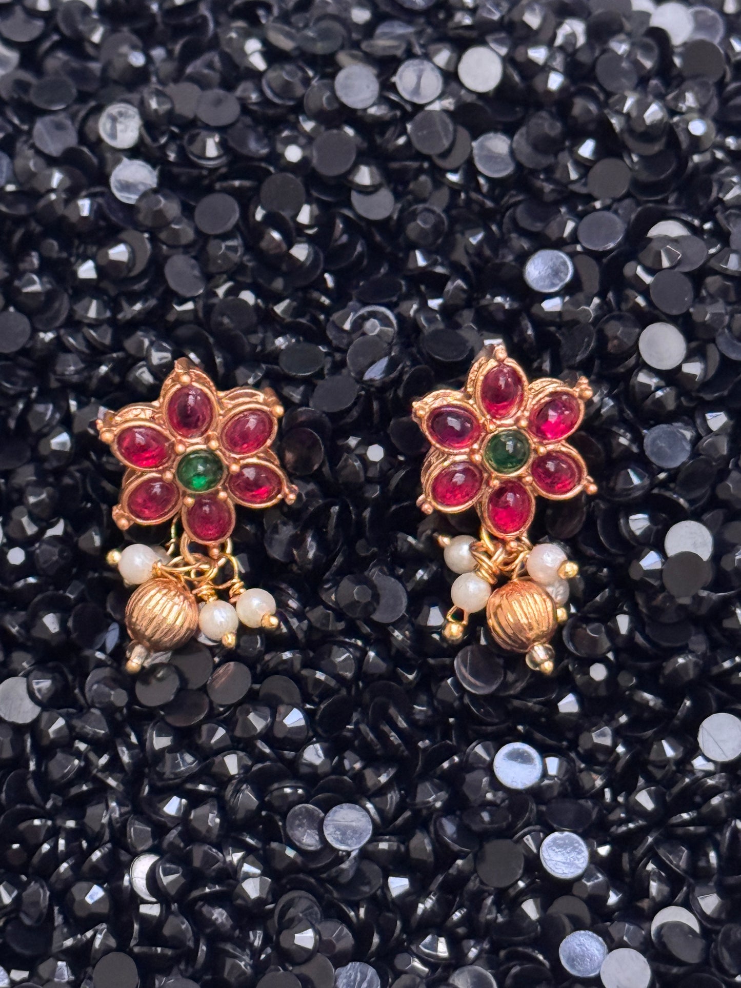 Neeraja Waterlily Necklace set with delicate Pearl chain and Drop Earrings