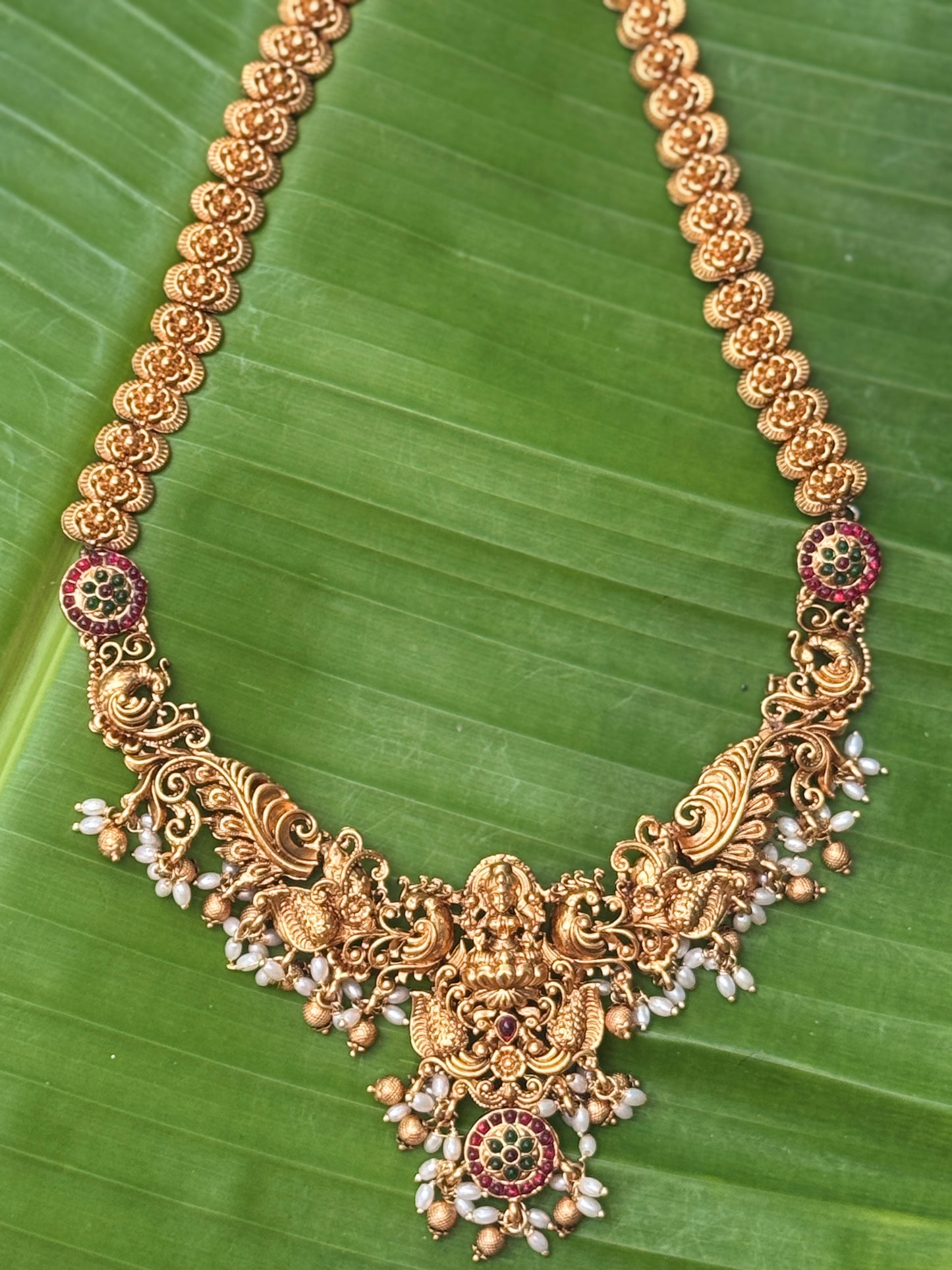 Divine Laxmi double Haram Rice Pearl Necklace set