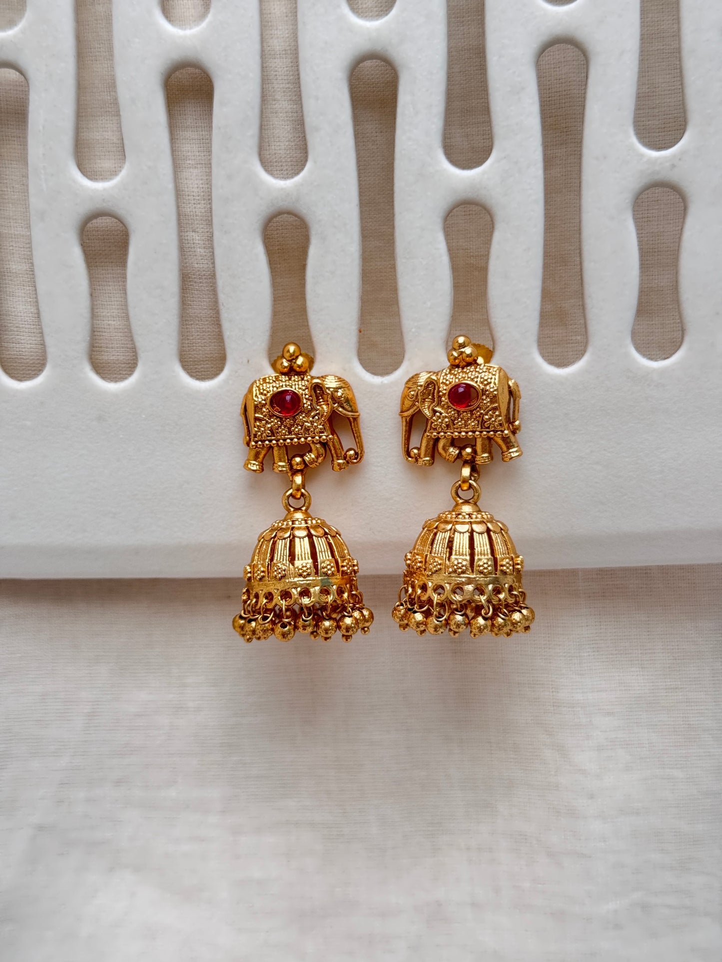 Gold Gajagamini Guttapusalu Necklace set with Jhumkis