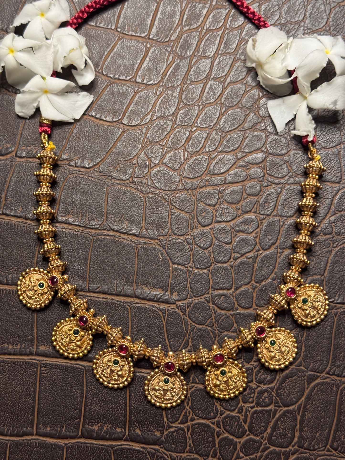 Putali haar-inspired Floral motif Antique Coin Necklace set
