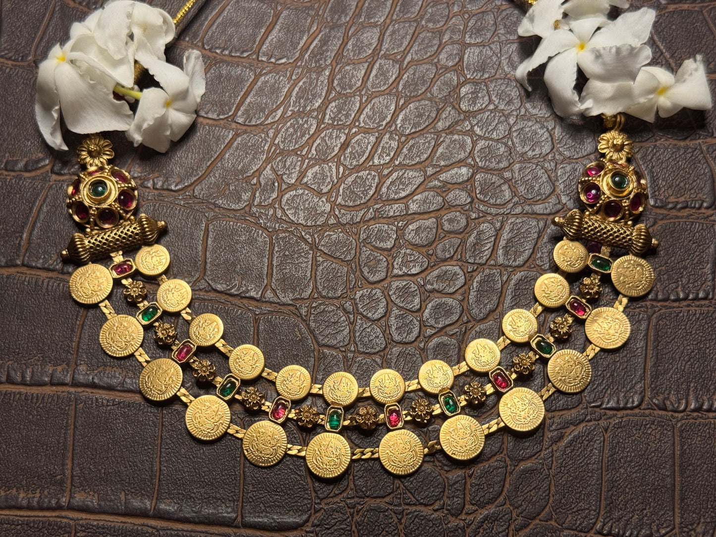 Lakshmi Motif Coin Necklace with intricate round Studs