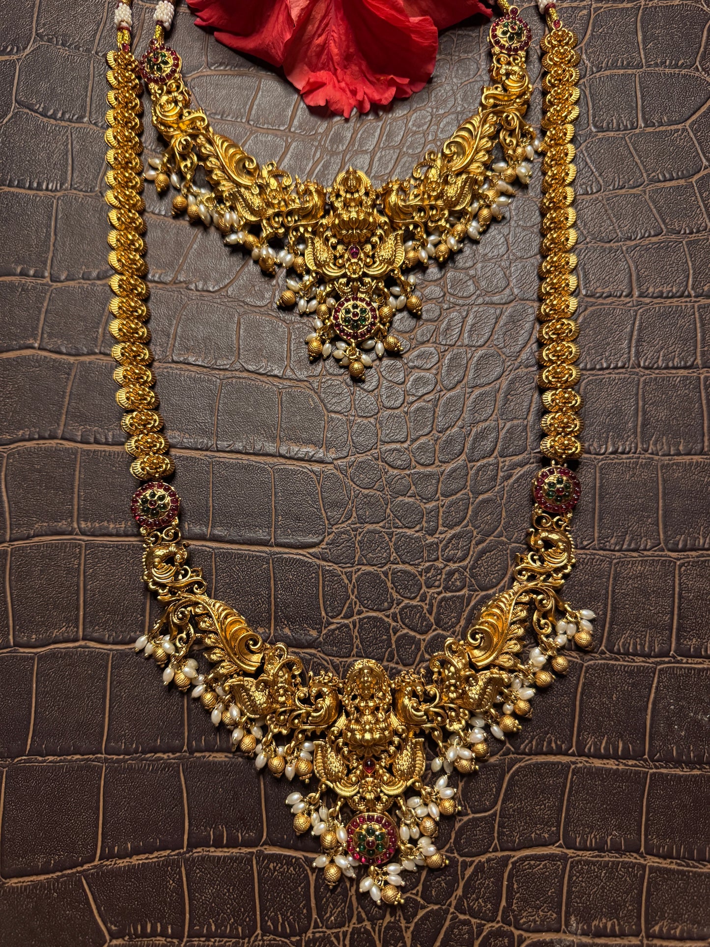 Divine Laxmi double Haram Rice Pearl Necklace set