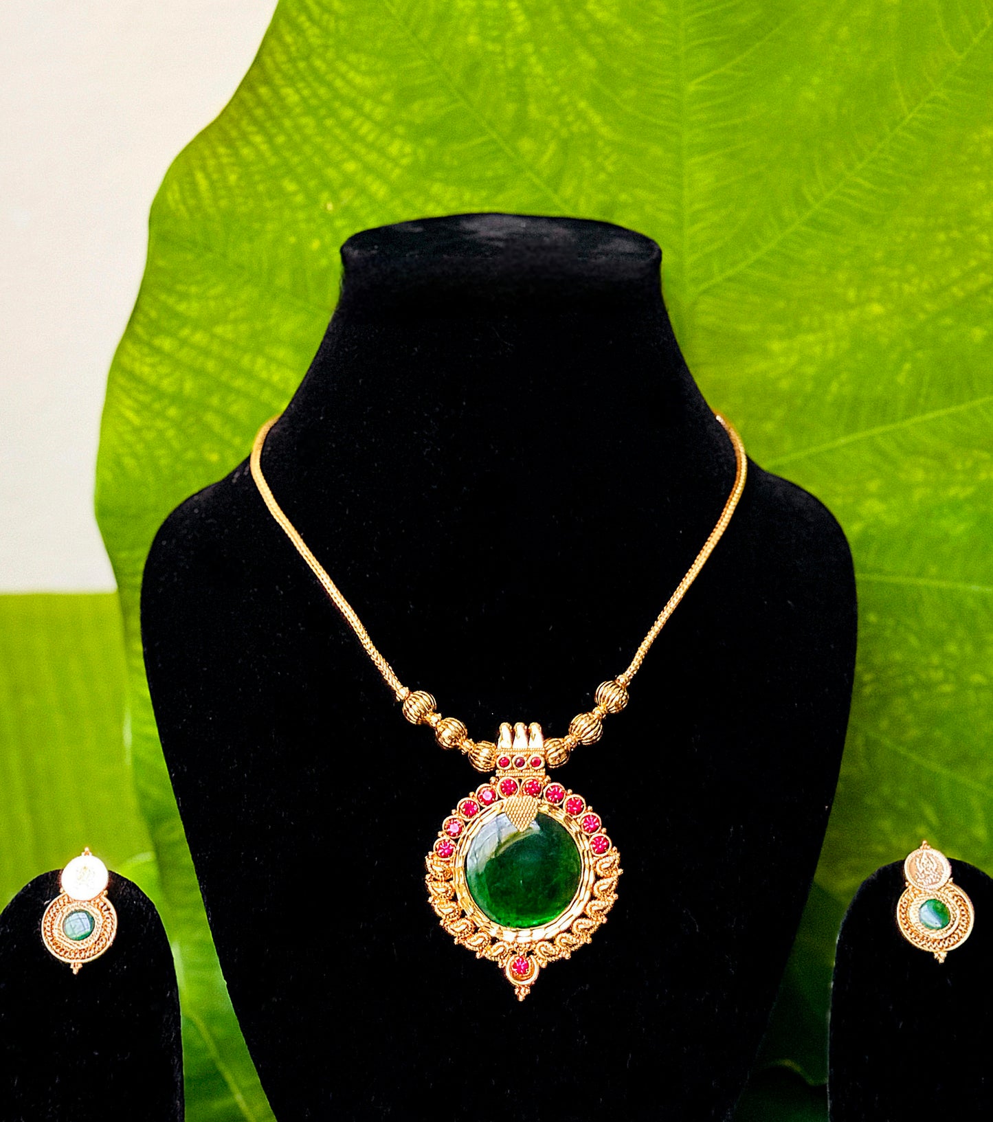 Aranyani 22CT Gold-Plated Palakka Mala with Matching Earrings