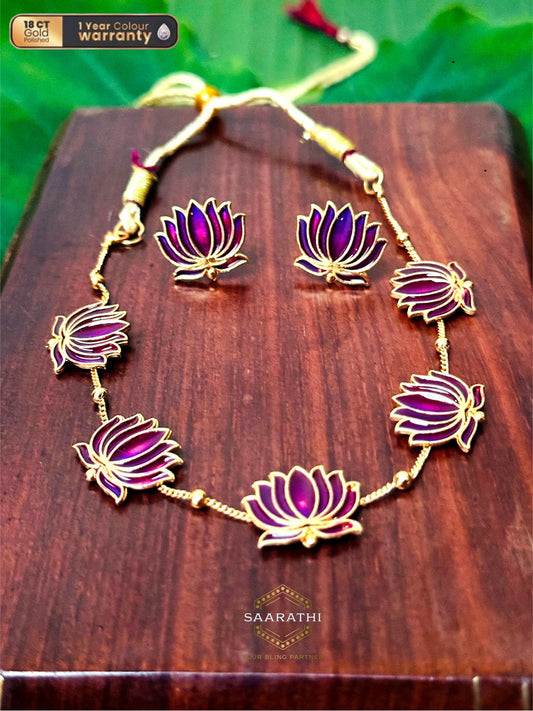 Narayani 18 CT Gold-Plated Pushp Purple Pink Choker