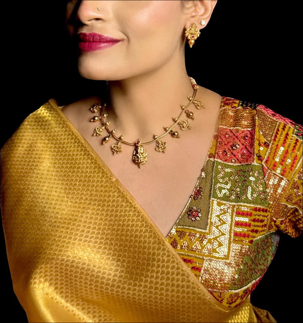 Shrilaxmi motif Gold thread Necklace set with Studs