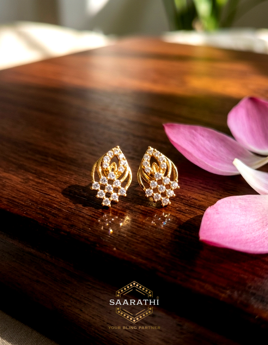 18CT Gold-Polished White CZ Stud Earrings