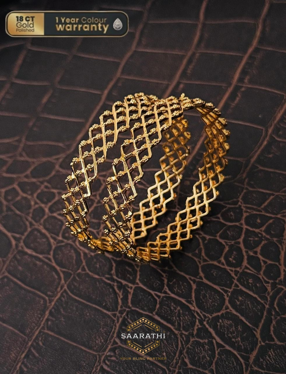 18CT Gold-Polished Gold Net Bangles
