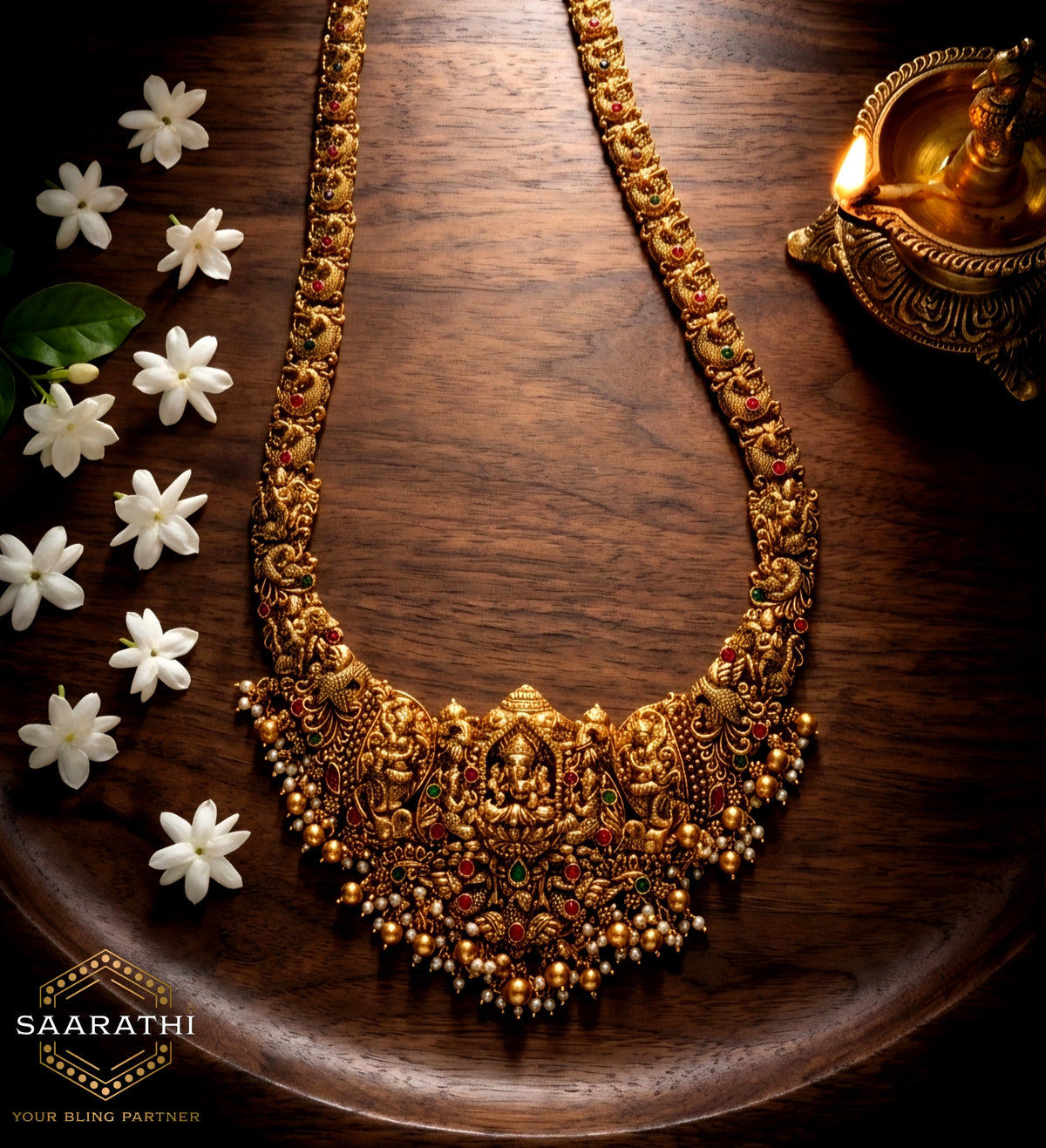 Antique Gold-Toned Lakshmi Temple Haram Necklace