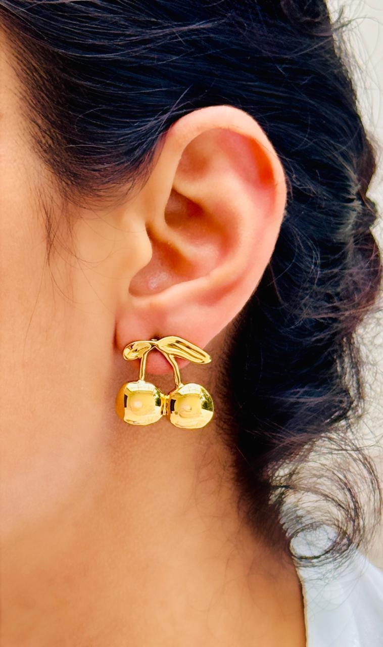 Gold-Toned Anti-Tarnish Cherry Stud Earrings