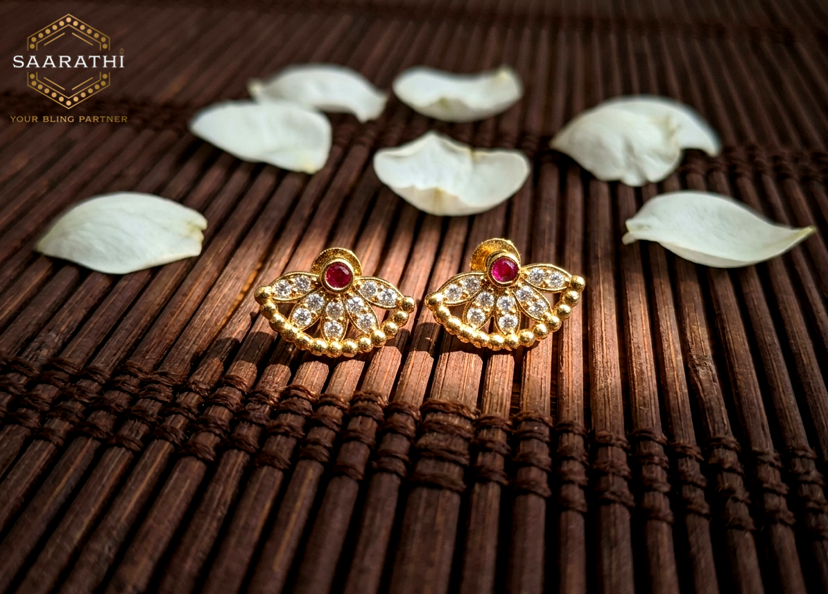 18CT Gold-Polished Stud Earrings with Red and White CZ Stones