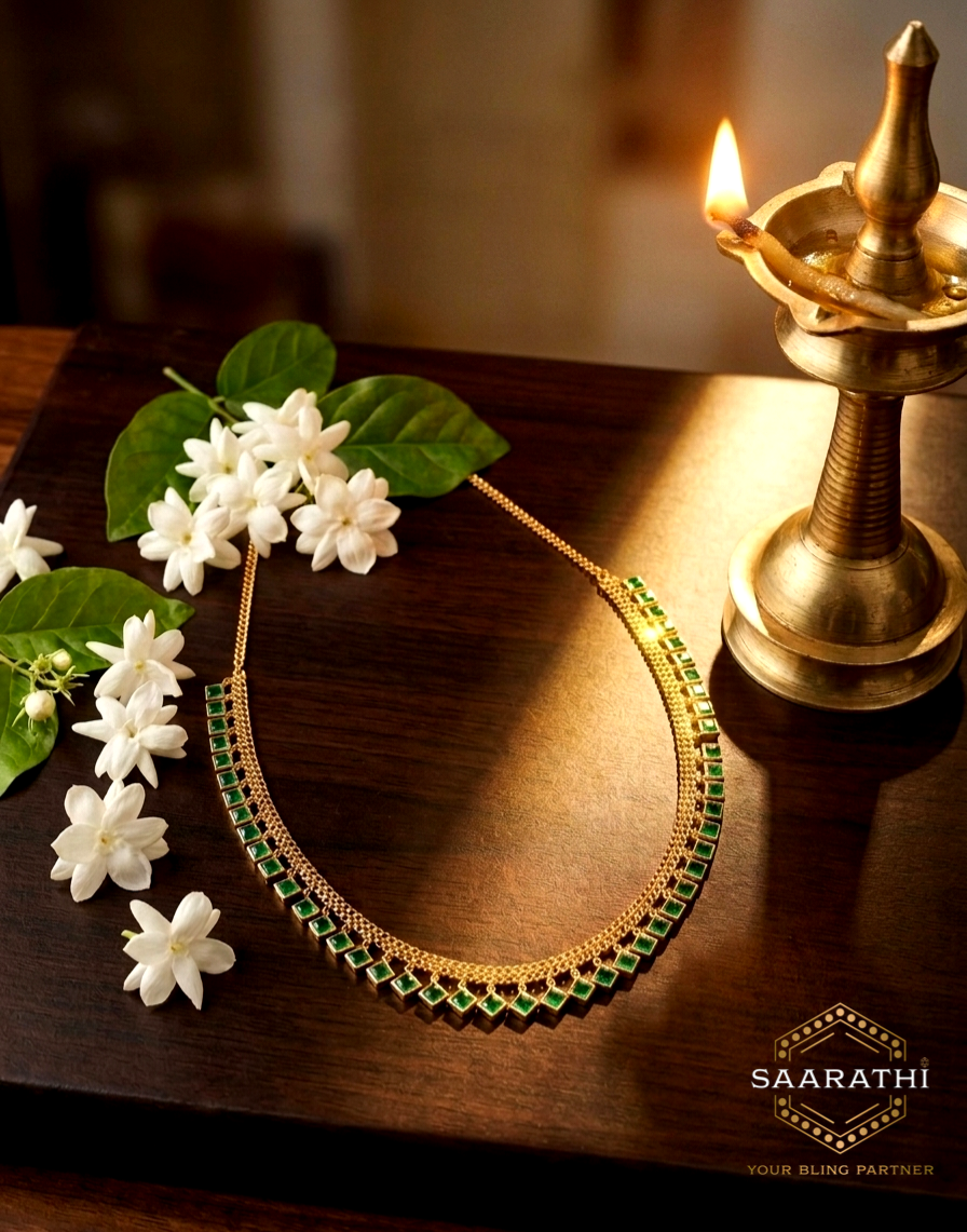 Gold-Plated Emerald Green CZ-Studded Choker Necklace