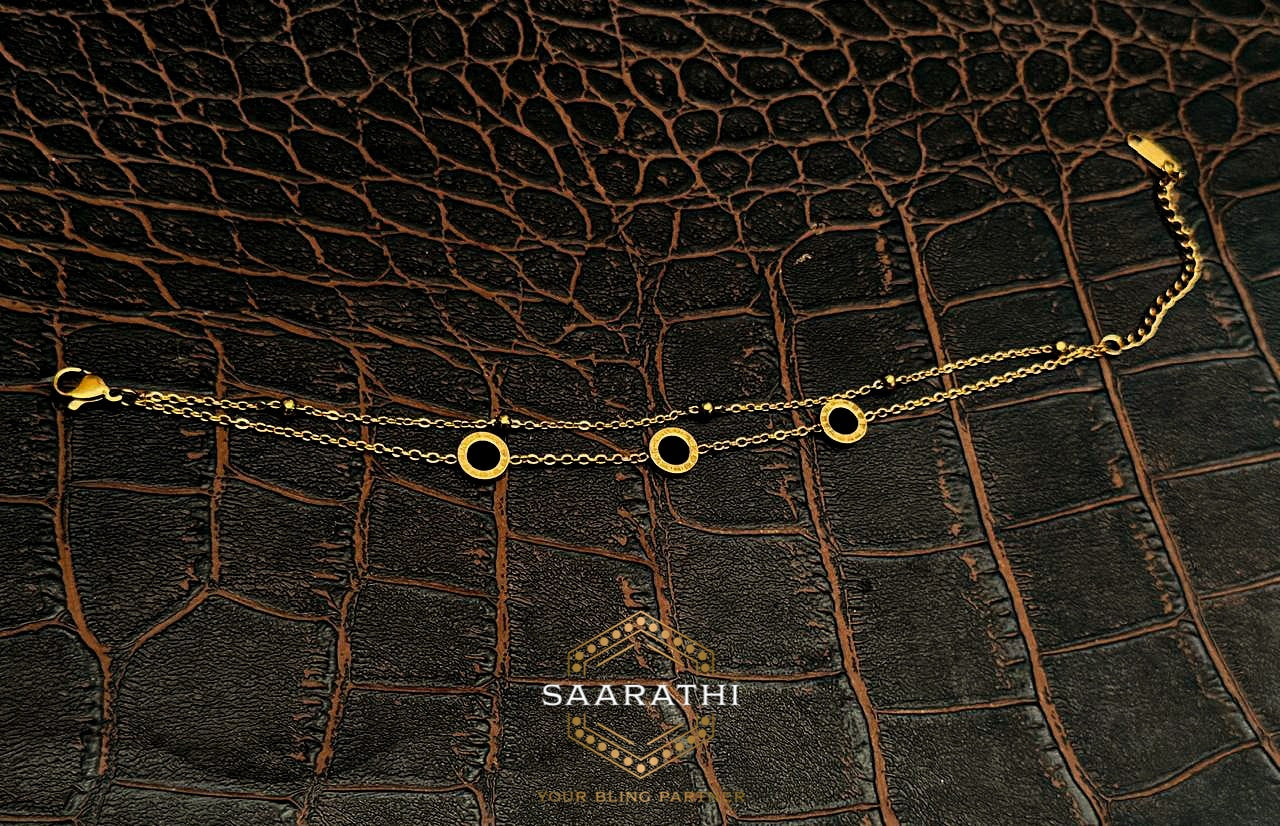 Layered Gold-toned Roman Numeral-Engraved Circle Charm Bracelet