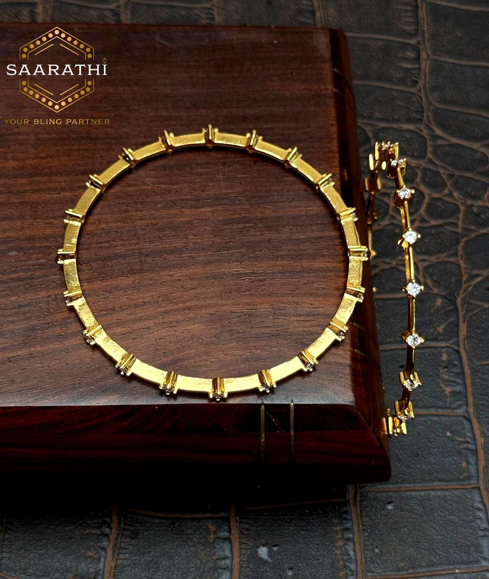 18CT Gold-Polished Sparkling CZ-Studded Bangles