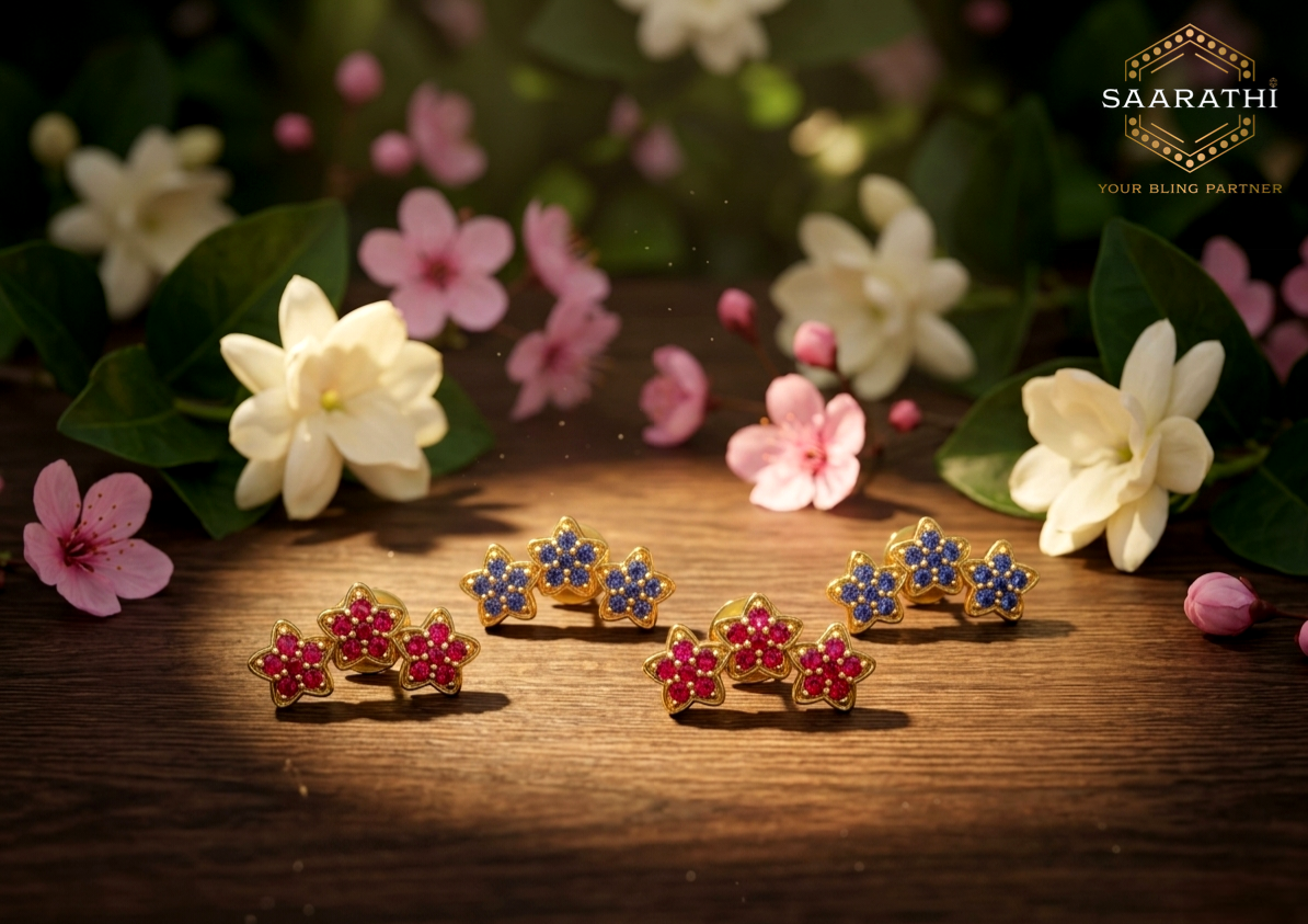 18CT Gold-Polished CZ Flower Stud Earrings