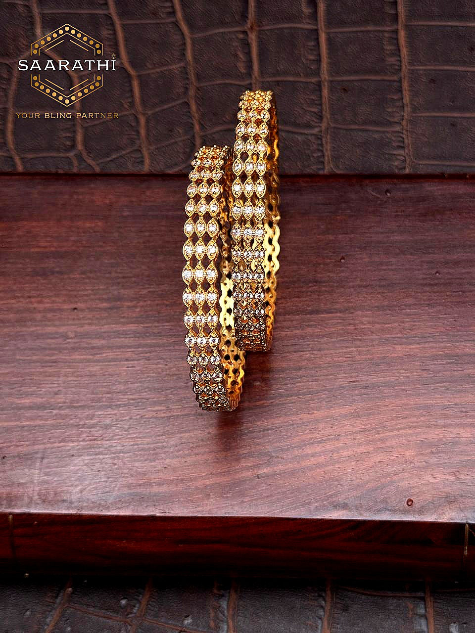 Heavily Embellished CZ Studded Gold-Polished Bangles