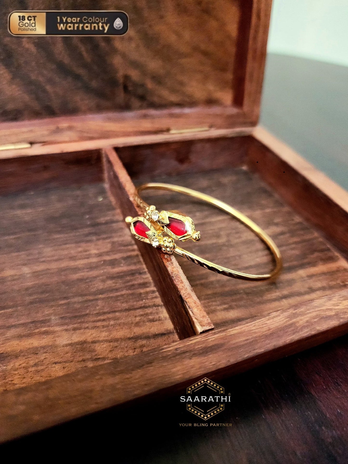Delicately Crafted 18 CT Gold-Plated Red Nagapadam Wrapped Kada