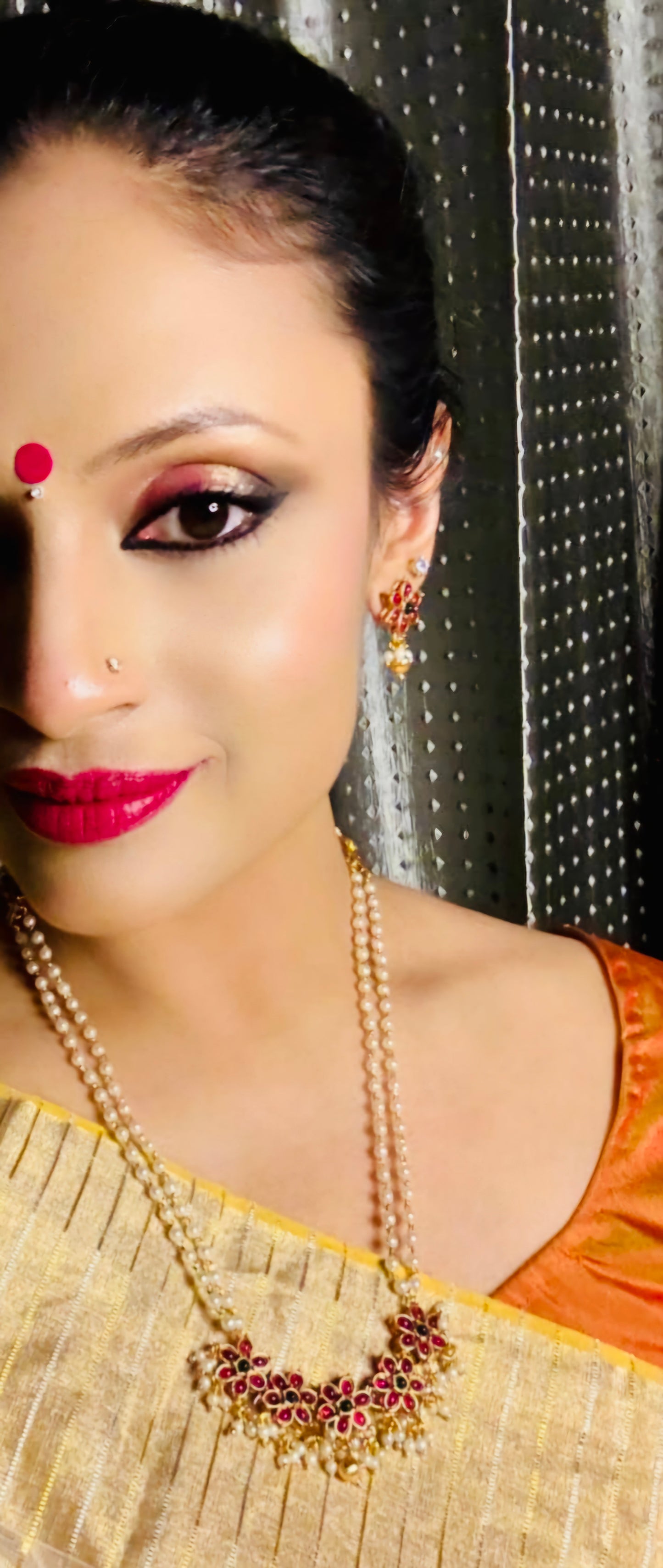 Neeraja Waterlily Necklace set with delicate Pearl chain and Drop Earrings