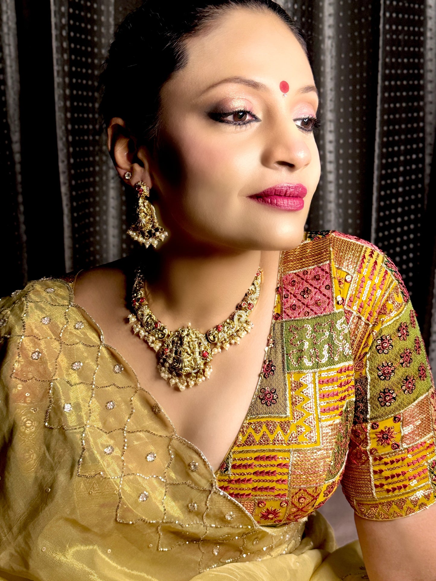 Intricate Aishwarya Haram Necklace set with Pearl and Coral detailing