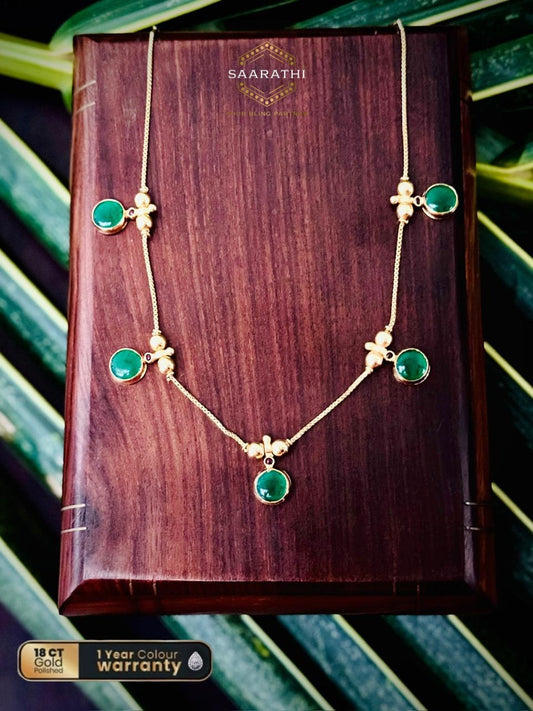 Simple yet Elegant 18CT Gold-Plated Reversible Indira Necklace with Green stones and Lakshmi motifs