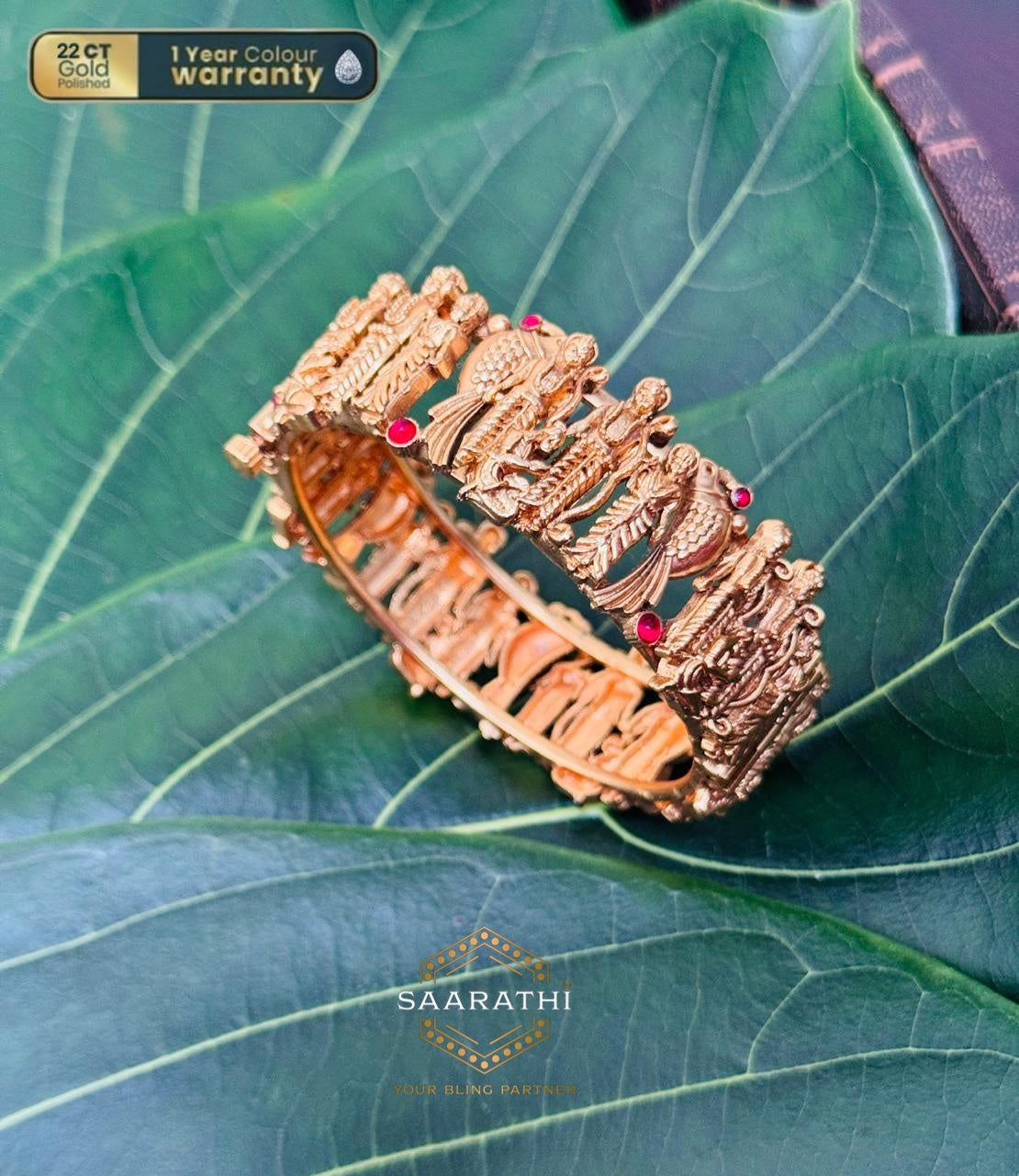 The Auspicious Janaki Vallabha 22CT Gold-Polished Bangle with Intricate motifs of Lord Ram, Mata Sita and Lakshmana