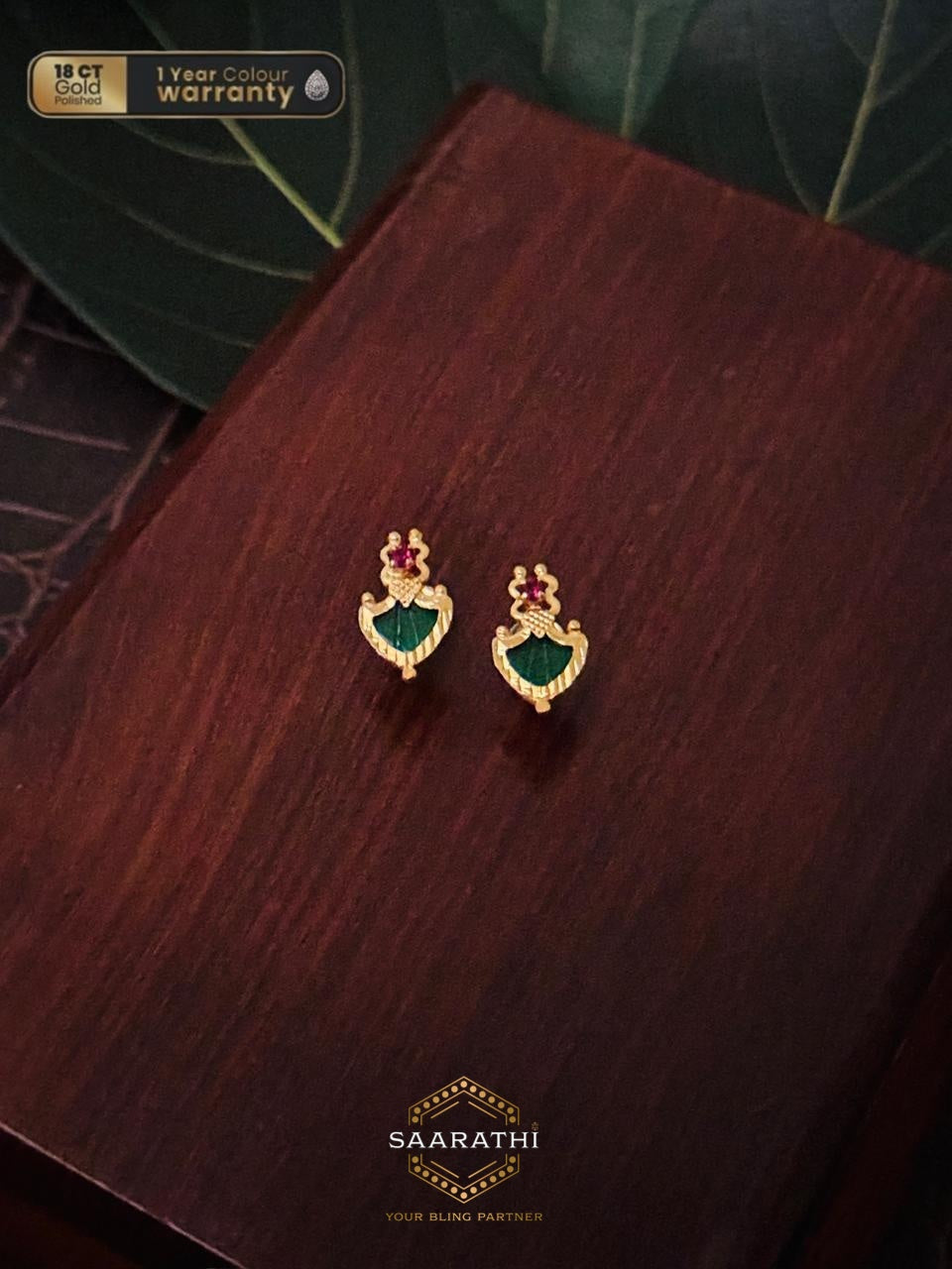 Aadhrika 18CT Gold-Polished Palakka Studs