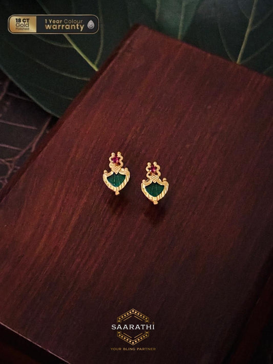 Aadhrika 18CT Gold-Polished Palakka Studs