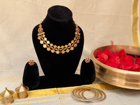 Lakshmi Motif Coin Necklace with intricate round Studs