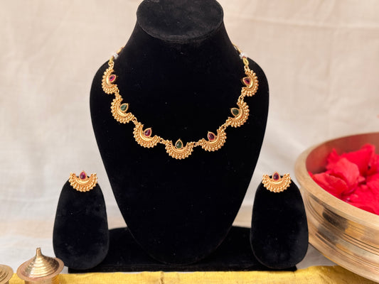 Elegant Deepam Necklace set with Studs