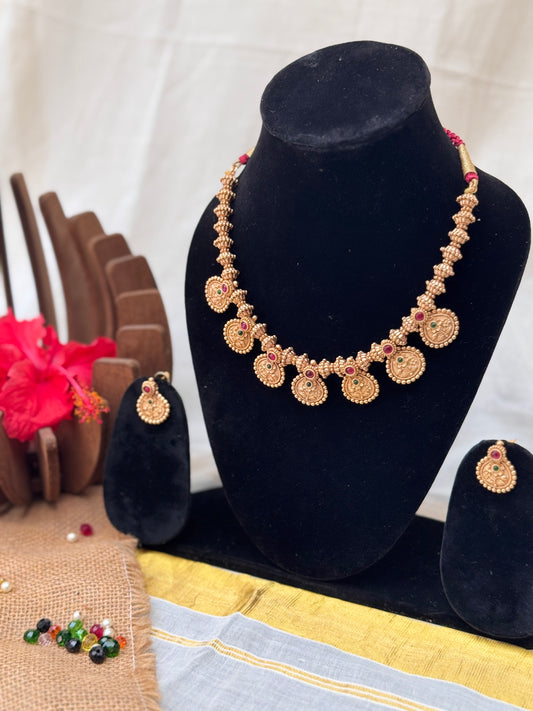 Putali haar-inspired Floral motif Antique Coin Necklace set