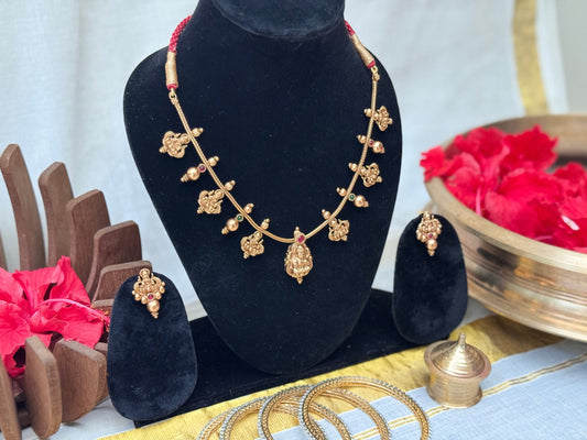 Shrilaxmi motif Gold thread Necklace set with Studs