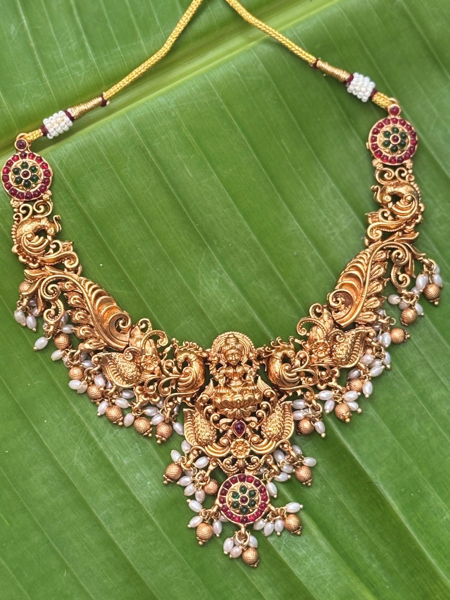 Divine Laxmi double Haram Rice Pearl Necklace set