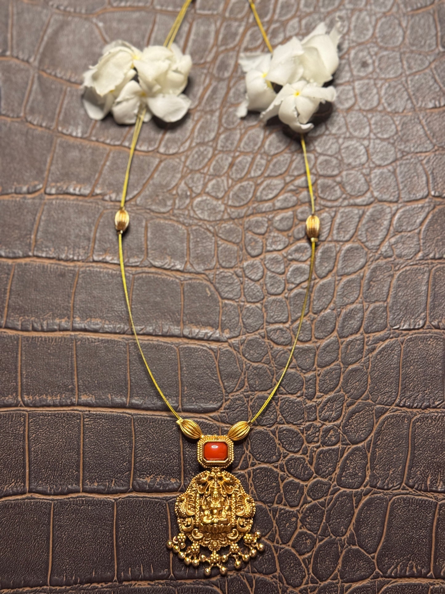 Devika Coral Pendant Necklace with Coral Drop Earrings
