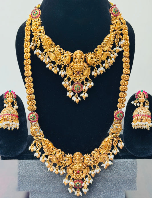 Divine Laxmi double Haram Rice Pearl Necklace set